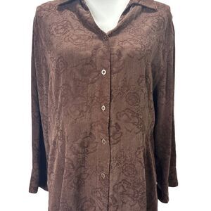 Tianello Vintage Brown Floral button down top size L